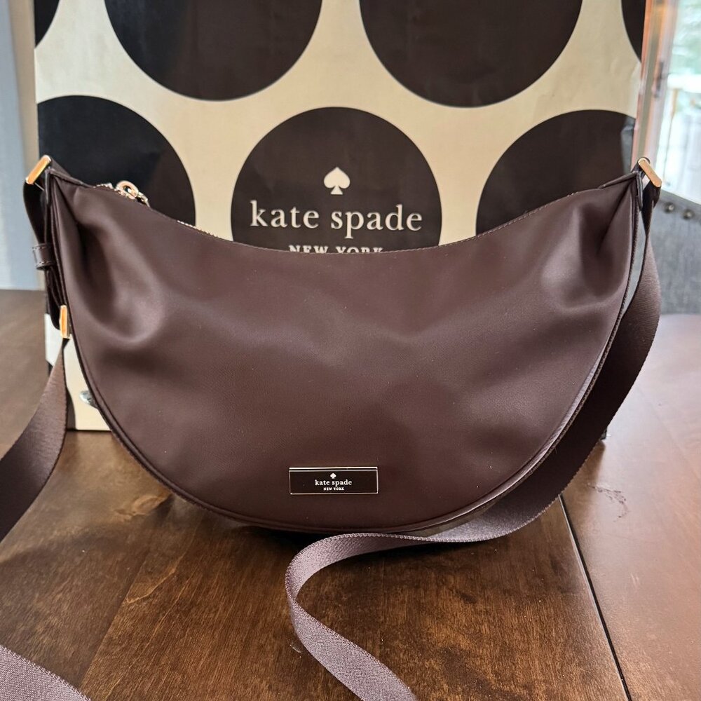 Kate Spade Carter Nylon Medium Sling Bag In Hot Fudge NWT